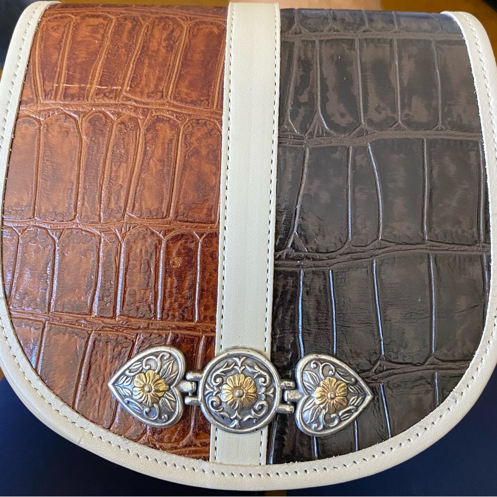 Brown and Black Croc Embossed Crossbody Bag
